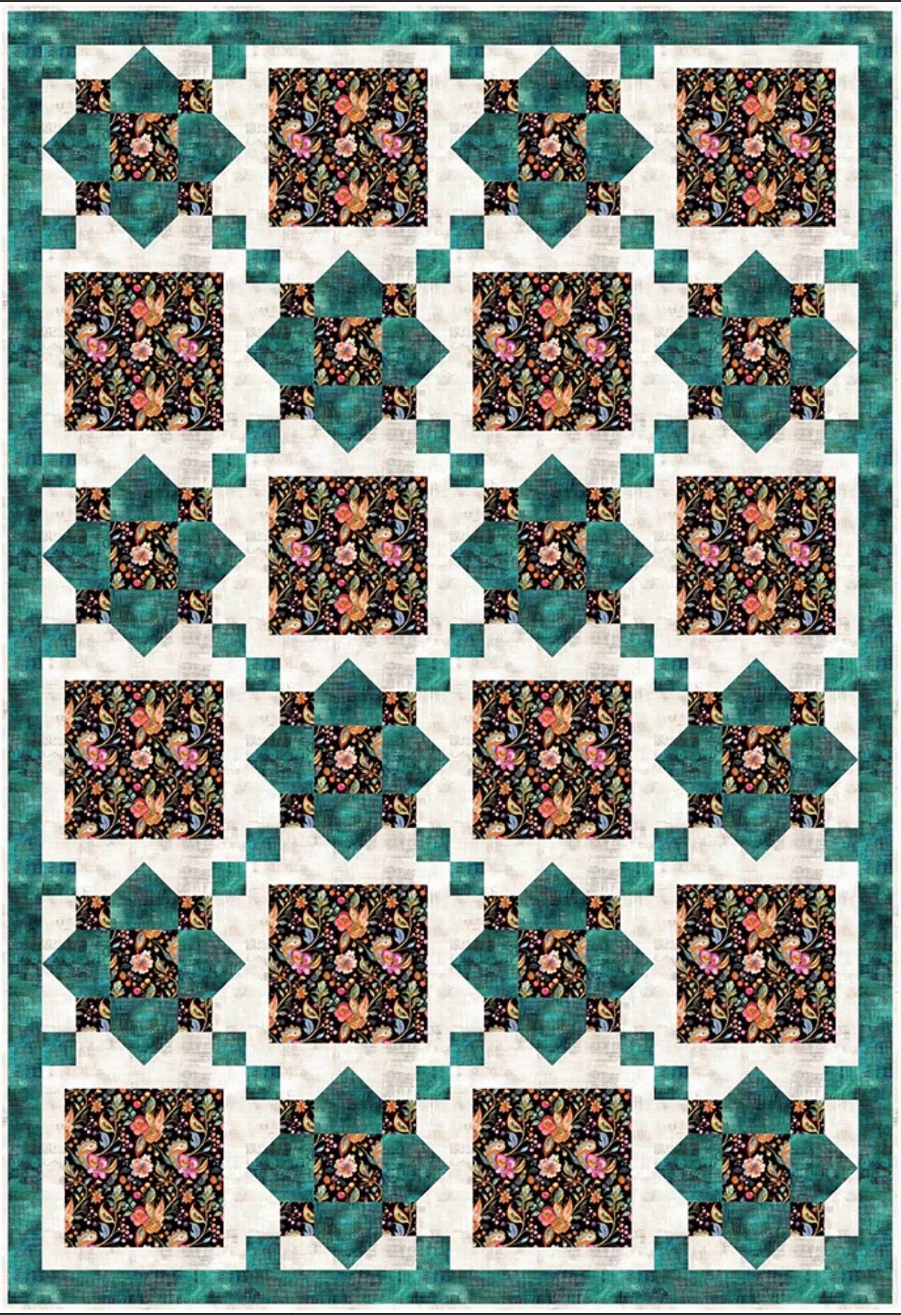 Fabric Cafe Sea Glass Quilt Pattern - Uses Only 3 Yards of Fabric Finished Size: 37.5"x55.5"