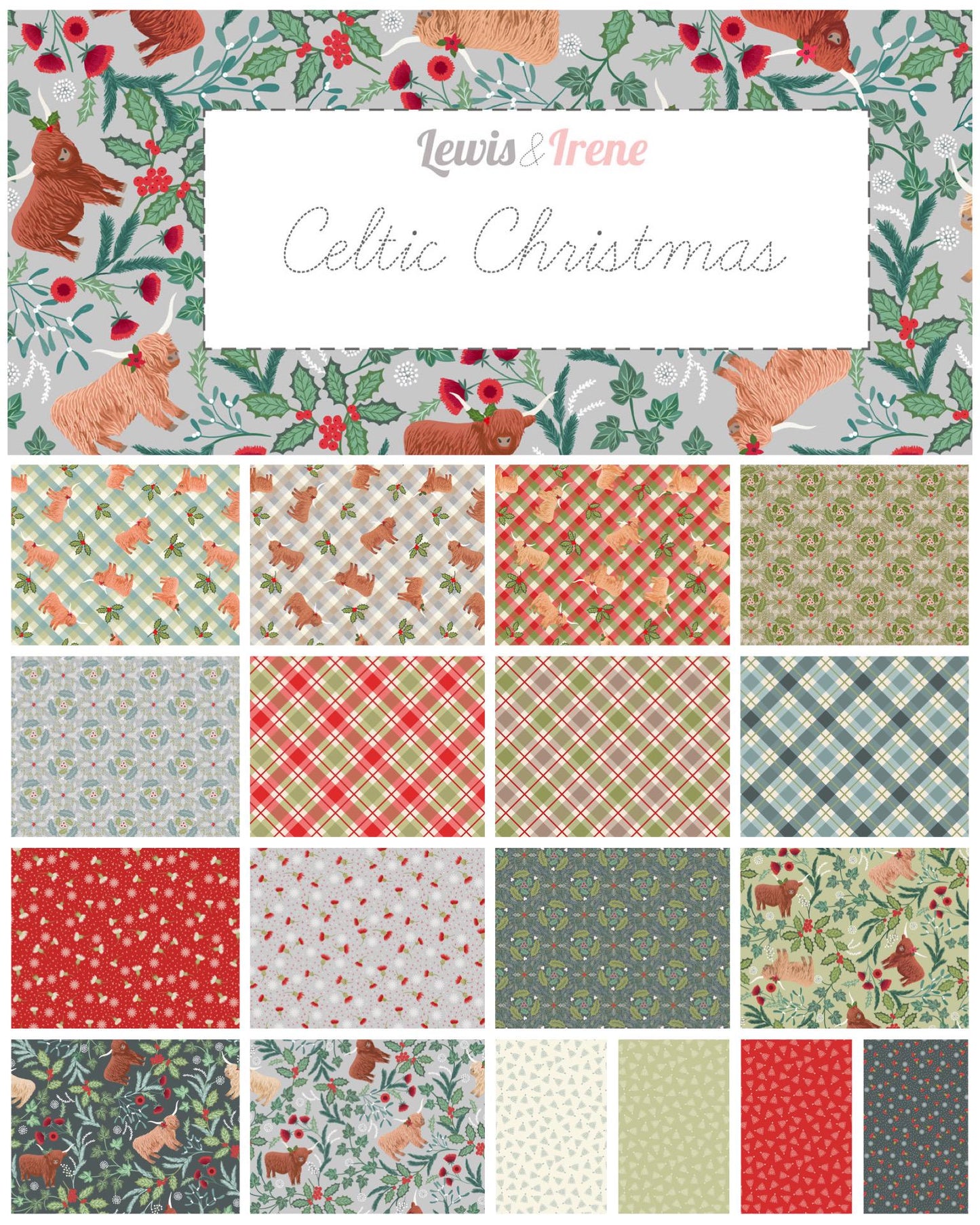 Lewis & Irene Celtic Christmas Fabric Collection Highlands and Holly Icy Meadow Gingham C135B Authentic Premium 100% Cotton Fabrics
