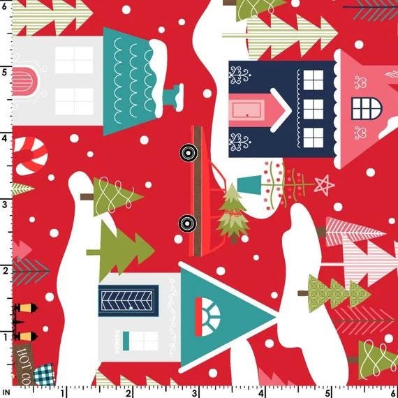 Maywood Studio Kimberbell Cup of Cheer Fabric Collection Houses on Red