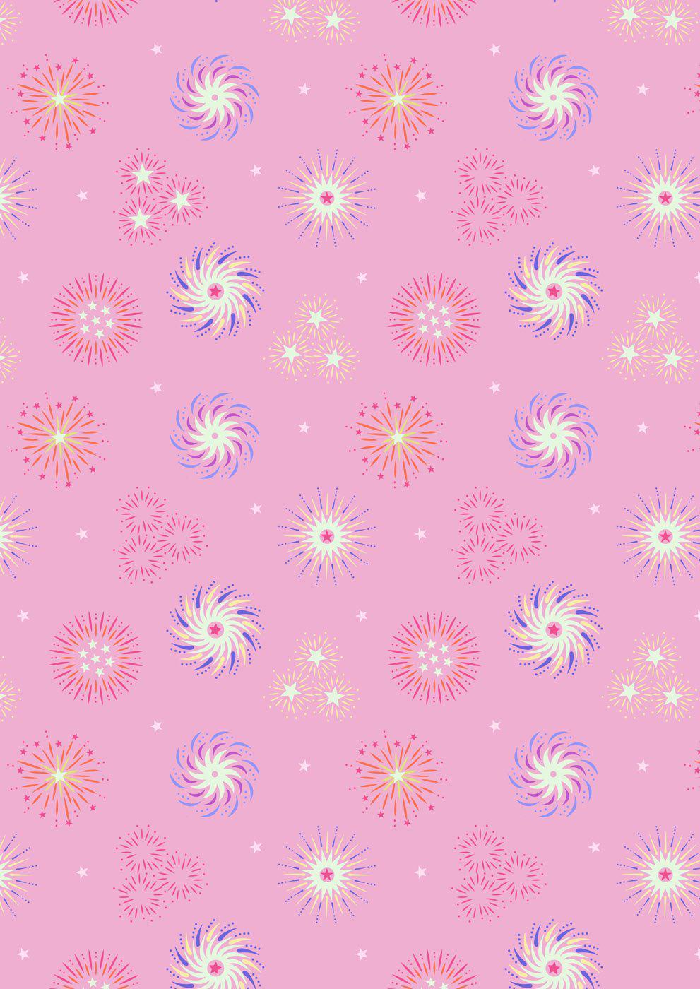 Glow-In-The-Dark Lewis & Irene Small Things Glow Fabric Collection Glowing Fireworks on Pink SM41.1