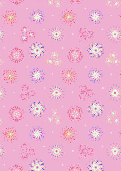 Glow-In-The-Dark Lewis & Irene Small Things Glow Fabric Collection Glowing Fireworks on Pink SM41.1