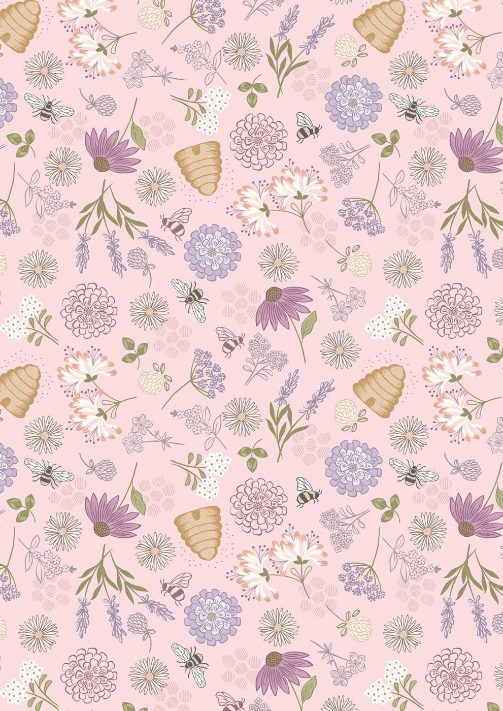 Lewis & Irene Queen Bee Fabric Collection Bee Floral on Pink A504.1