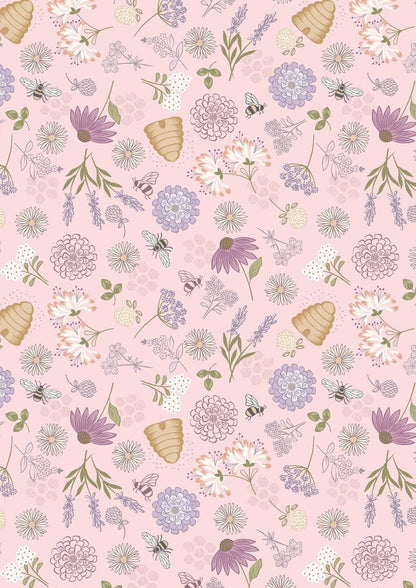 Lewis & Irene Queen Bee Fabric Collection Bee Floral on Pink A504.1