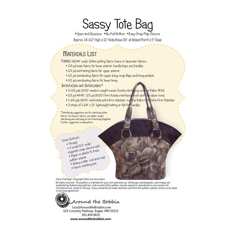 Around The Bobbin Sassy Tote Bag Pattern ATB-121