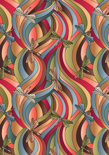 Lewis & Irene Reflections Fabric Collection Dragonflies on Earth Tones A514.3
