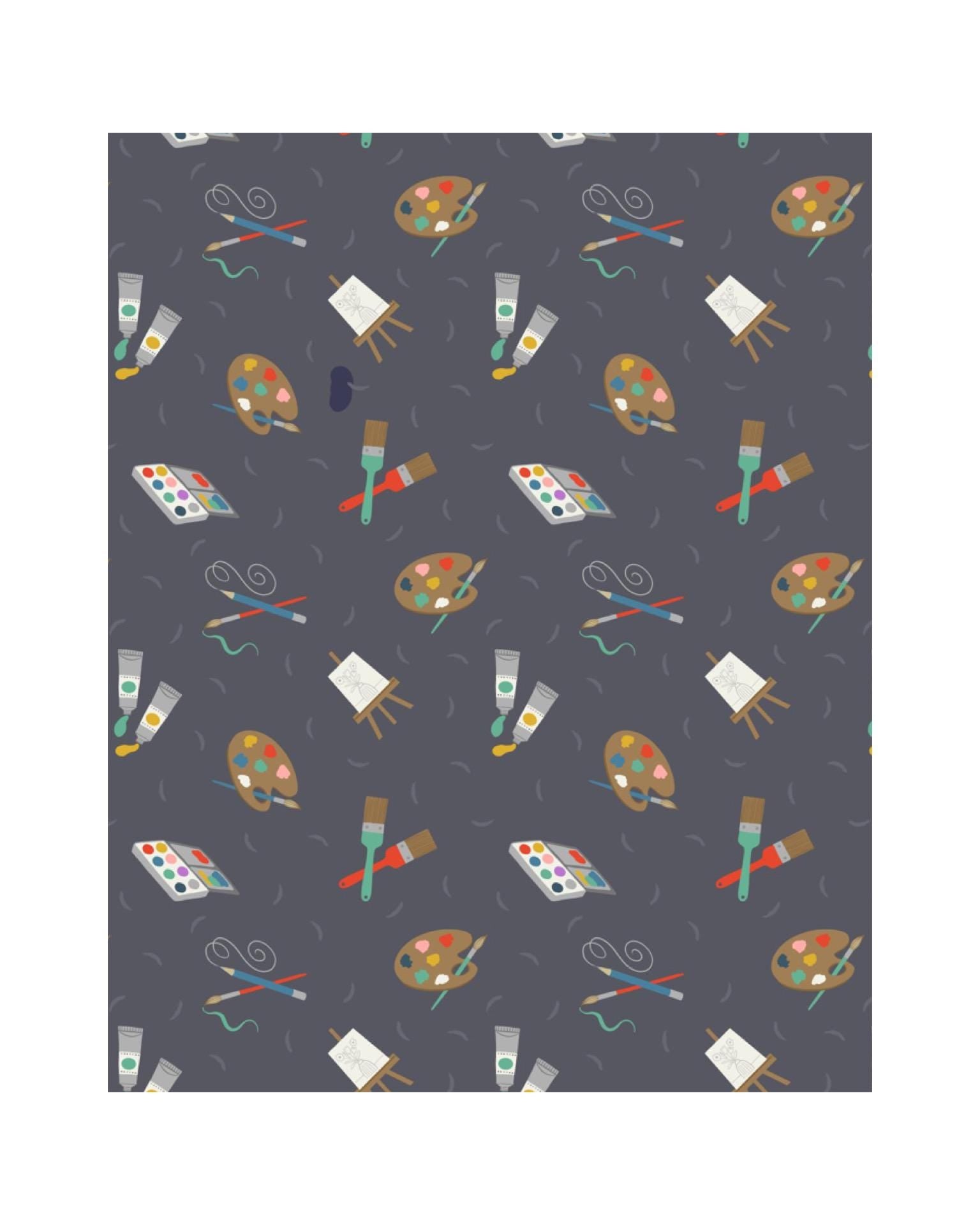 Lewis & Irene Small Things Crafts Fabric Collection Painting on Gray/Black SM35.3