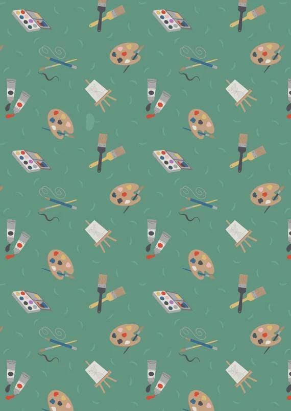 Lewis & Irene Small Things Crafts Fabric Collection Painting on Green SM35.2
