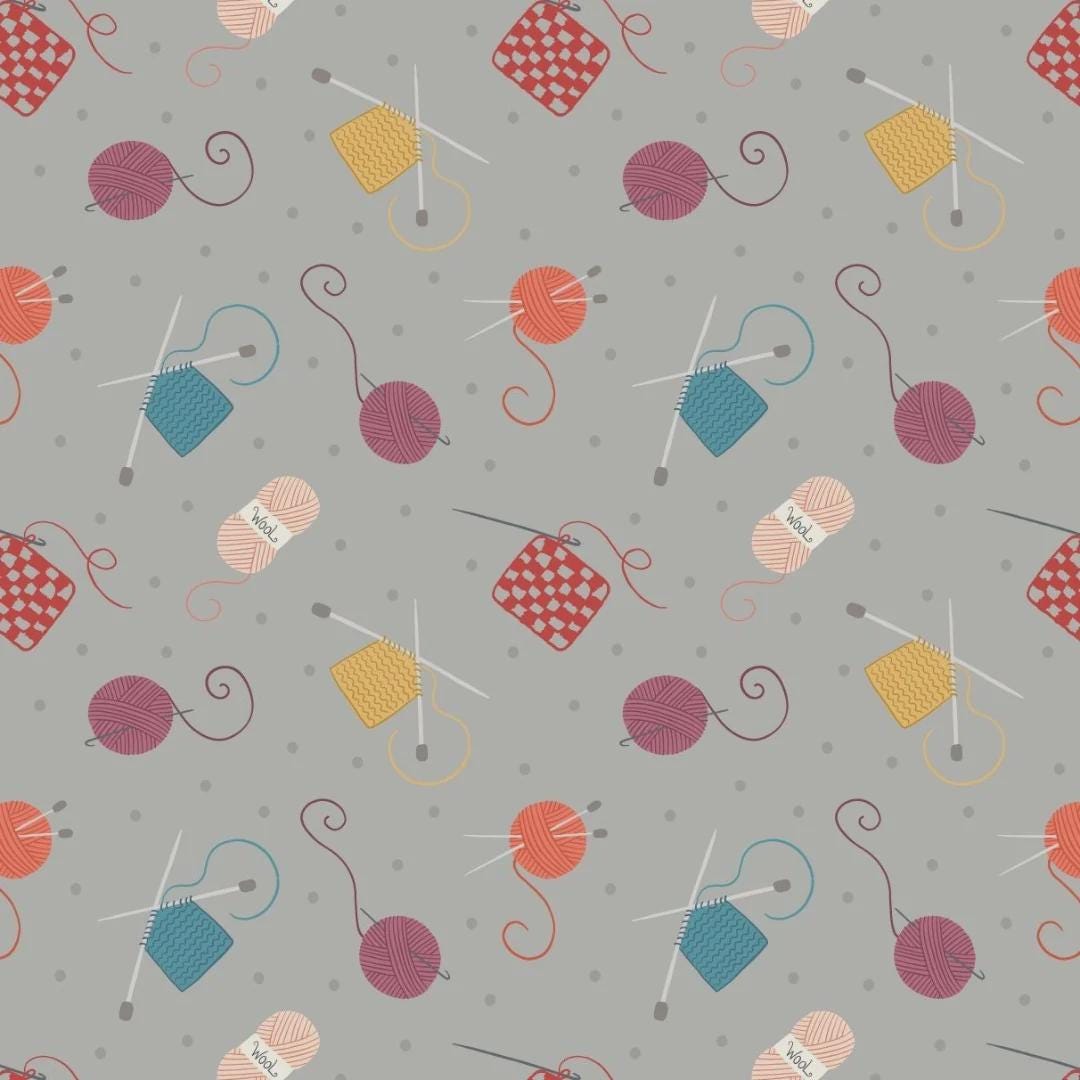 Lewis & Irene Small Things Crafts Fabric Collection Knitting and Crochet on Gray SM33.3