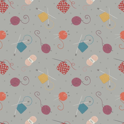 Lewis & Irene Small Things Crafts Fabric Collection Knitting and Crochet on Gray SM33.3