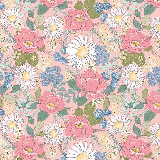 Poppie Cotton Country Roads Fabric Collection All Over Floral on Pink