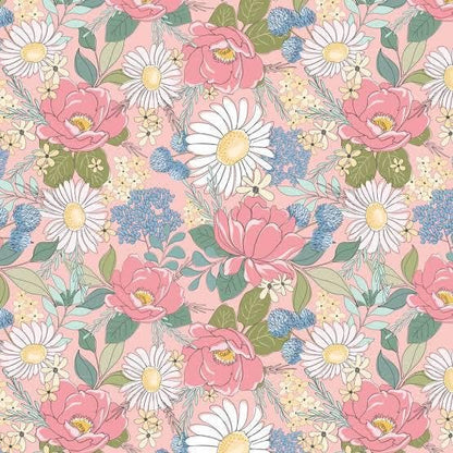Poppie Cotton Country Roads Fabric Collection All Over Floral on Pink
