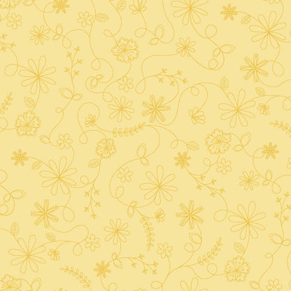 Maywood Studio Kimberbell Vintage Flora Fabric Collection Swirl Floral on Yellow MAS10334S