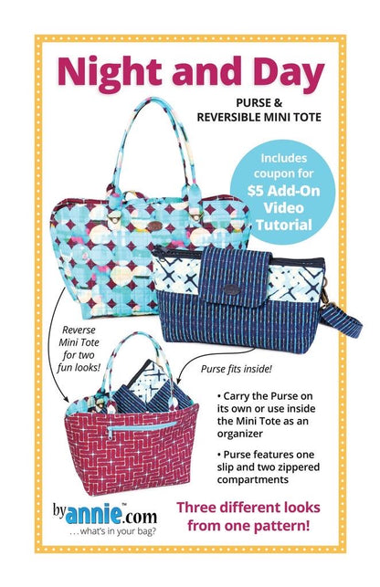 ByAnnie Night and Day Purse and Reversible Mini Tote Pattern PBA298 (14 Colors of 18"x54" Mesh Packs Sold Separately)