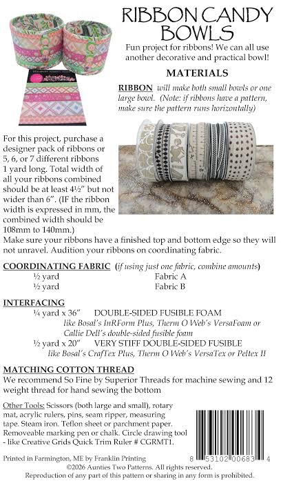 Aunties Two Ribbon Candy Bowls Pattern AT683 - 3 Size Variations Per Pattern